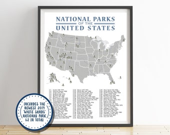 National Parks Map of the United States - Parks Checklist - National Parks - Outdoor Map - Hiking Map - Adventure Map - White Sands USA-008
