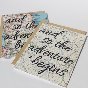 Carte vintage Carte de voeux - Et ainsi commence l'aventure, carte de motivation, carte de voyage, carte d'amour, carte de globe, carte d'aventure, vierge