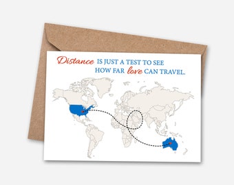 I Miss You - Long Distance Map Card, Countries Map, Travel Card, Love Card, World Card, Custom Card, Blank Card, World Card-003