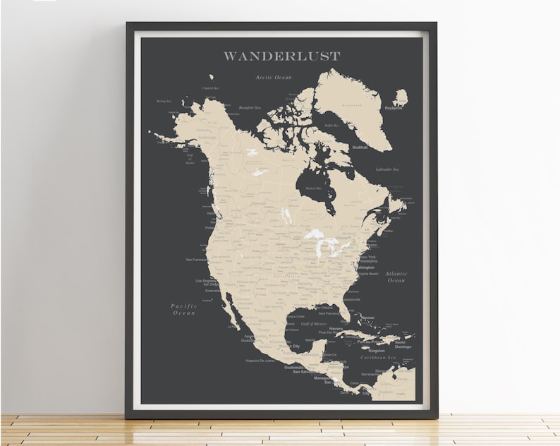 North America Push Pin Map Print Only, Canada Map, Mexico Map, Travel Map, Map Poster, Travel Board, Wedding Anniversary Gift image 2