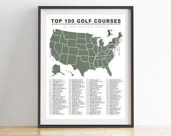 アメリカのトップ100ゴルフコースチェックリスト｜バケットリスト｜PGAツアー｜ゴルフポスター｜ゴルフダイジェスト｜ゴルフマップ｜父の日ギフト、夫へのギフト USA-018