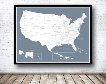 USA Push Pin Map (Print Only), Caribbean Map, Travel Map, Travel Board, Map Poster, Wedding - Anniversary Gift  #USA-005