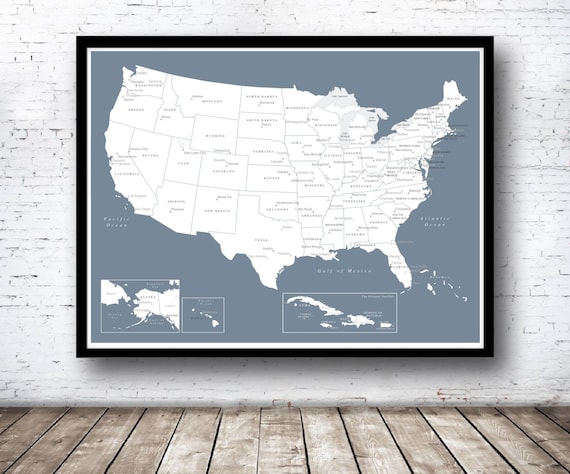 USA Push Pin Map (Print Only), Caribbean Map, Travel Map, Travel Board, Map Poster, Wedding - Anniversary Gift  #USA-005