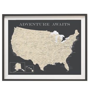 Detailed USA Push Pin Map Print Only, Highly Detailed Pin Map, Travel Map, Travel Board, Map Poster, Wedding Anniversary Gift USA-015 image 4