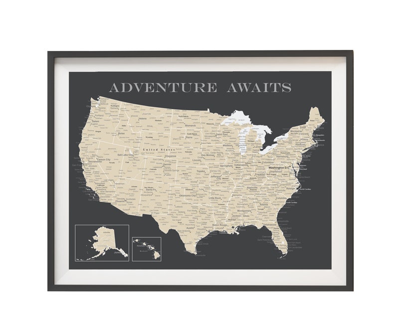 Detailed USA Push Pin Map Print Only, Highly Detailed Pin Map, Travel Map, Travel Board, Map Poster, Wedding Anniversary Gift USA-015 image 4