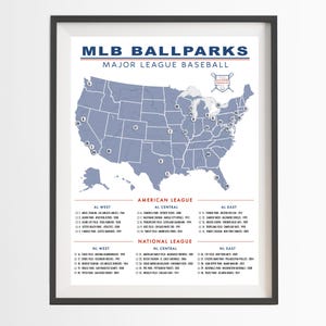 MLB Baseball Ballpark Checklist | Bucket List | Baseball Stadium | Stadium Tour Poster | USA Map | Father&#39;s Day Gift | Husband Gift USA-011