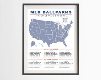 MLB Baseball Ballpark Checklist | Bucket List | Baseball Stadium | Stadium Tour Poster | USA Map | Father's Day Gift | Husband Gift USA-011