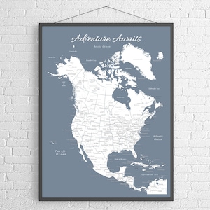 Nord-Amerika Landkarte (nur Print), Kanada Landkarte, Mexiko Landkarte, Reisekarte, Reisetafel, Geschenk für Hochzeit, Jahrestag