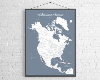 North America Push Pin Map (Print Only), Canada Map, Mexico Map, Travel Map, Map Poster, Travel Board, Wedding - Anniversary Gift