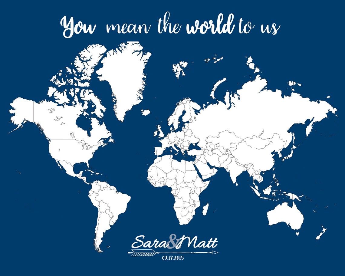 Wedding Guestbook World Map Print With Names &amp; Date | Etsy