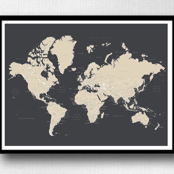 World Push Pin Map (Print Only) , Travel Map, Map Poster, Travel Board, Wedding - Anniversary Gift  #World-001