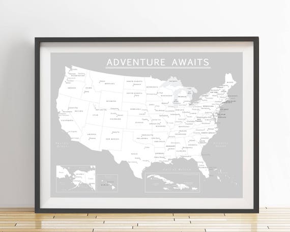 USA Push Pin Map (Print Only), Caribbean Map, Travel Map, Travel Board, Map Poster, Wedding - Anniversary Gift  #USA-009
