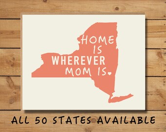 Home is Wherever Mom Is Mothers Day Card - Birthday Card - Love Card - Map Card