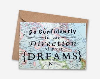 Graduation Card - Congratulation Card - Vintage Map Card - Dream - Encouragement Card - Adventure Awaits - Travel Card - World Card - VM-005