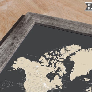 18x24 Detailed USA or World Push Pin Map with Frame & 50 Push Pins, Travel Map, Map Poster, Travel Board, Wedding - Anniversary Gift, Gift