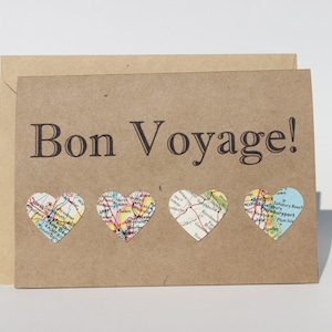 Bon Voyage Karte - Going Away Karte - Vintage Karte - Reise-Karte - Herz-Karte - Karte Karte - Kraft Karte