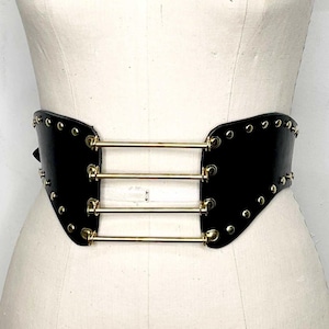 Archer Wide Leather Waist Cincher Belt and corset belt inspired with Gold Hardware