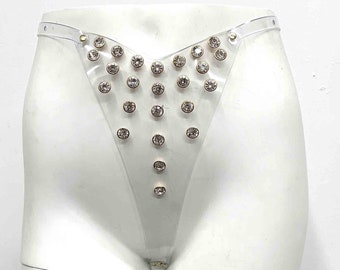 String échancré en PVC transparent strass Tina, sous-vêtements pour femmes, mode festival, costume burlesque, mode Burning Man, bikini transparent