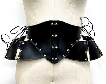 Vintage 80s Distressed Leather Wide Corset Waist Belt With  display picture 3