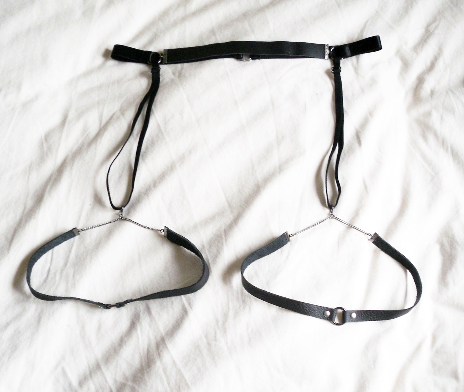 Black Leather Frame Garter Belt Elastic and Chain Cage Etsy