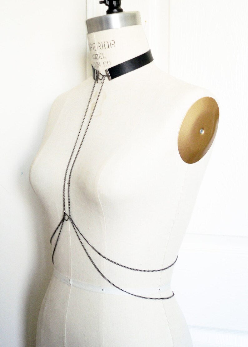 Chain Body Harness Leather Collar Leather Harness Necklace Etsy