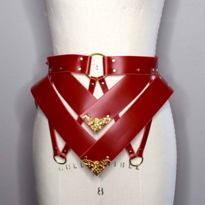 Song Leather Peplum Belt with Wide Waistband, Dramatic Hip Flare, Strappy Harness Details and Adjustable Size, Perfect for Burning Man