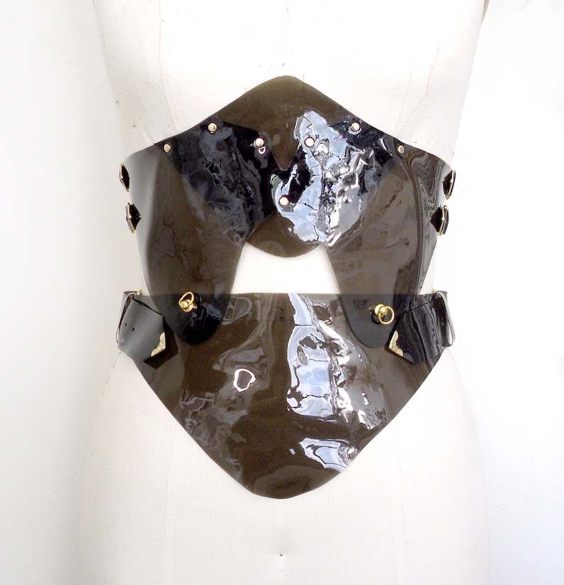 Faux Leather Corselette Vegan Leather Plastic Vinyl Corset Dominatrix Style Burning Man Gothic Waist Cincher Nox Charcoal PVC Waspie