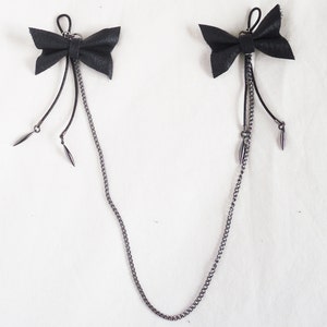 MATURE Black Leather Bow Nipple Clamps Nipple Ties - Etsy