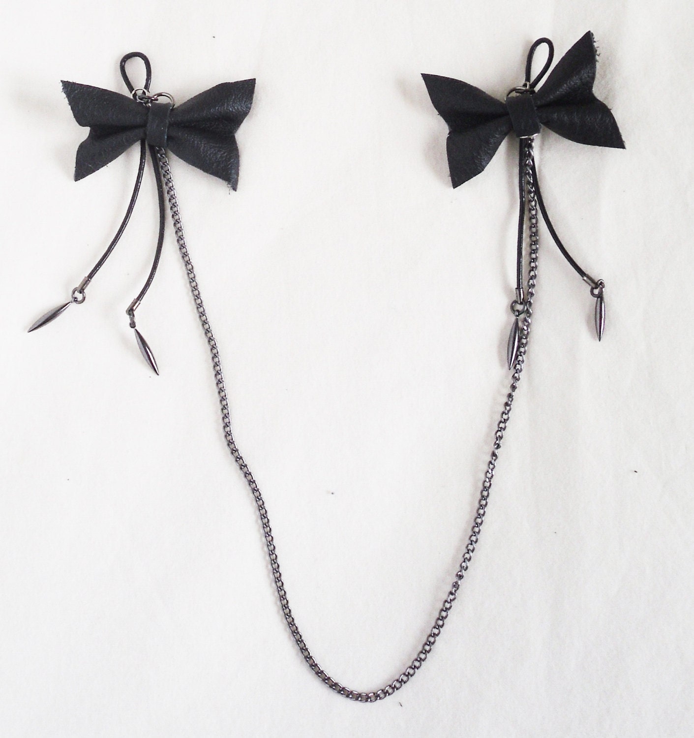 MATURE Black Leather Bow Nipple Clamps Nipple Ties