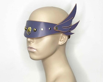 Seraphim Winged Leather Blindfold Visor, Leather Headpiece, Leather Blindfold, Angelic Wing Crown, Cute Anime Magical Girl