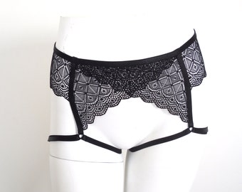 Persephone Cage Brief, Lace Underwear, Crotchless Panty, Strappy Sexy Knickers, Black Undies, Erotic Lacy Lingerie, Bondage BDSM Fetish