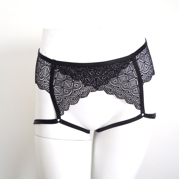 Persephone Cage Brief, Lace Underwear, Crotchless Panty, Strappy Sexy Knickers, Black Undies, Erotic Lacy Lingerie, Bondage BDSM Fetish