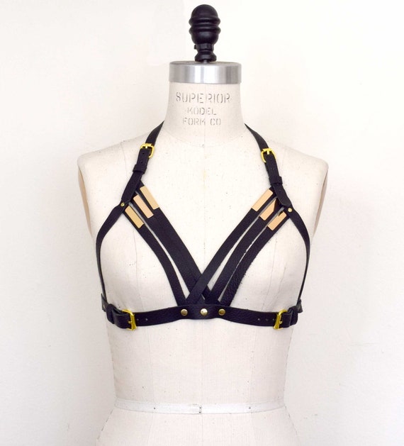 Diedre Strappy Leather Harness Bra, Cupless Bra, Fetish Lingerie, Gothic  Burlesque, Harness Bralette, Body Cage, Black Leather, Burning Man 