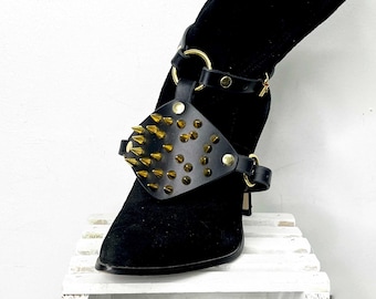 Temper Spiked Leather Boot Harness, Ankle Cuff, Boot Cuff, Punk Spike Shoe, Rock Boot Accessory, Queer Leather