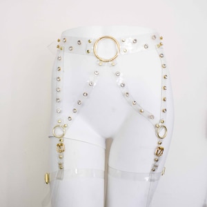 Tina Clear Vinyl Rhinestone Leg Harness, PVC Leg Belts, Gothic Lingerie, Burning Man, Sparkly Burlesque, Body Cage, Strappy Sexy, Vegan