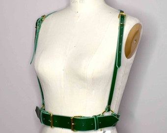 Moto Suspender Leather Harness, Leather Suspender Belt, Black Green or Blush Pink Leather Harness, Chest Harness, Wide Waist Belt