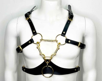 Seraphim Men's Modular Leather Chest Harness, Bull Dog Harness, Genuine Leather, Steampunk Gothic, Leather Daddy, Burning Man Burners