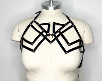 Vesta High Neck Shoulder Harness, Sexy Harness Style, Goth Fashion, Black Leather Harness, Body Harness, Plus Size 3X 4X Ready to Ship