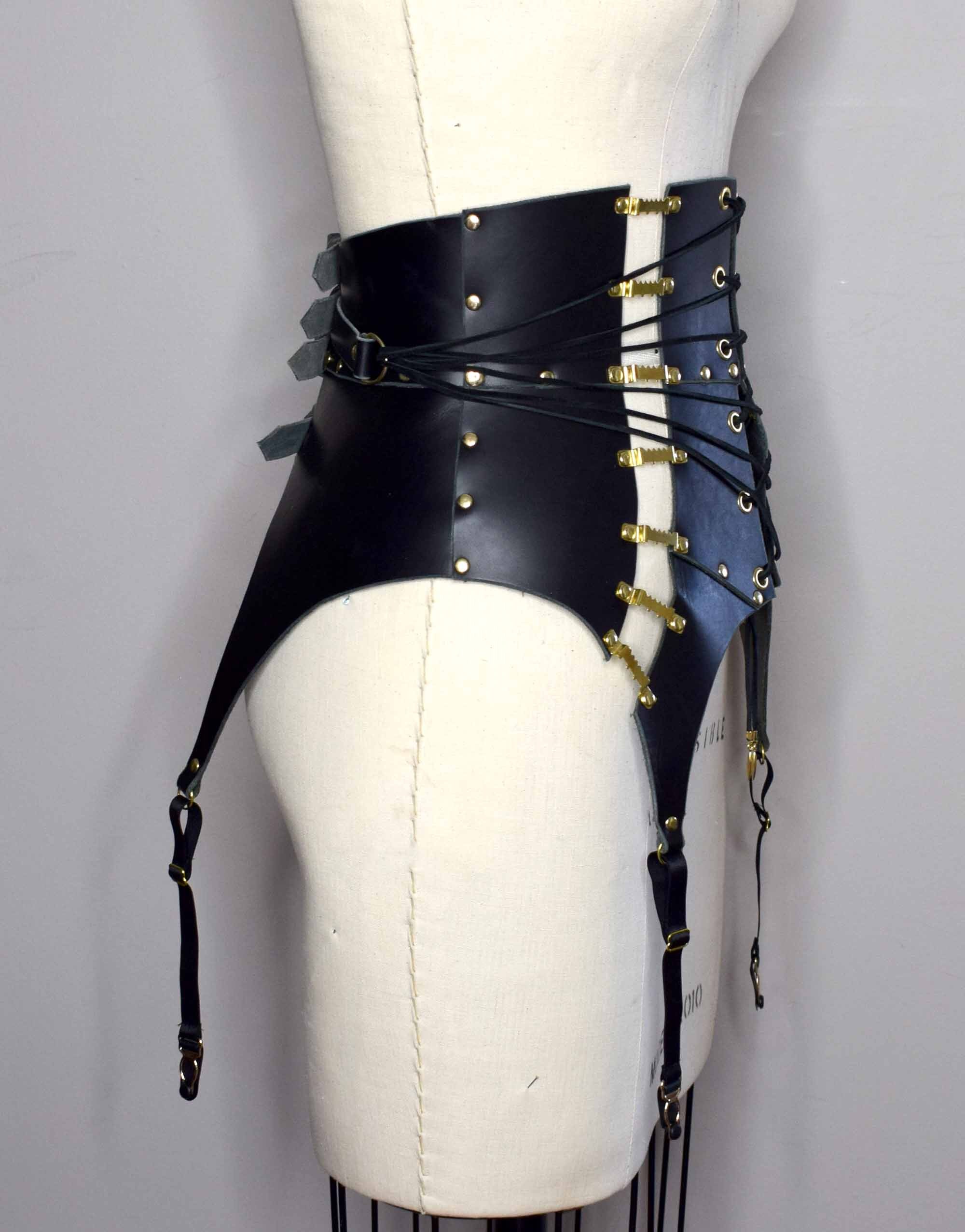 Host Pick?Sexy Black Leather Ruffle Harness Statement Belt ? Punk Style Black Leather Harness Belt - Adjustable Straps  main image 2