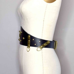 Mantis Wide Leather Waist Belt made from Smooth Black leather, Waist cincher and corset belt inspired with Gold Hardware image 3