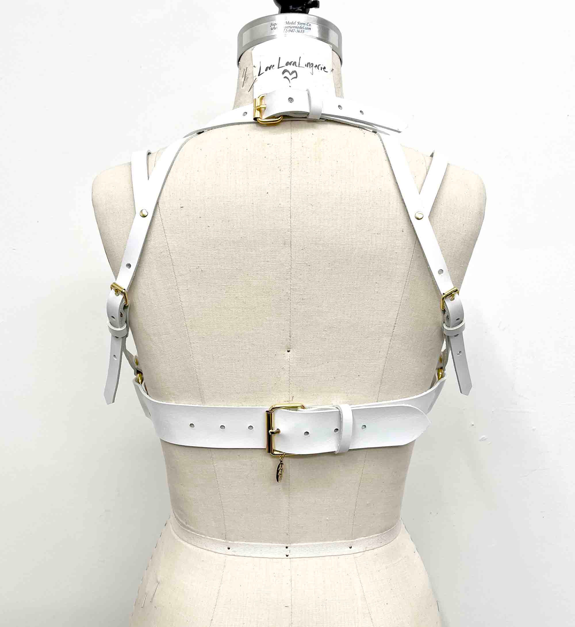Ostara White Leather Under Bust Harness, Women's Chest Harness