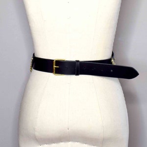 Mantis Wide Leather Waist Belt made from Smooth Black leather, Waist cincher and corset belt inspired with Gold Hardware image 4