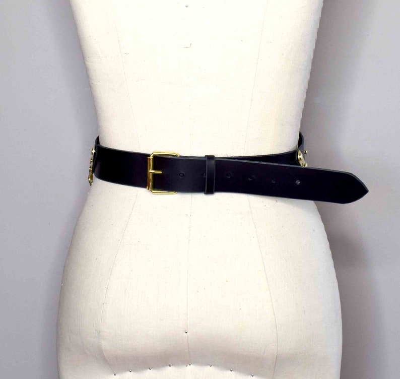 Mantis Wide Leather Waist Belt made from Smooth Black leather, Waist cincher and corset belt inspired with Gold Hardware image 4