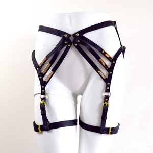 Diedre Strappy Leather Leg Harness, Black Leg Belts, Gothic Lingerie, Burning Man, Leather Burlesque, Body Cage, Strappy Sexy Underwear