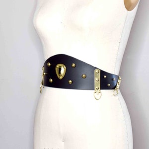 Mantis Wide Leather Waist Belt made from Smooth Black leather, Waist cincher and corset belt inspired with Gold Hardware image 2