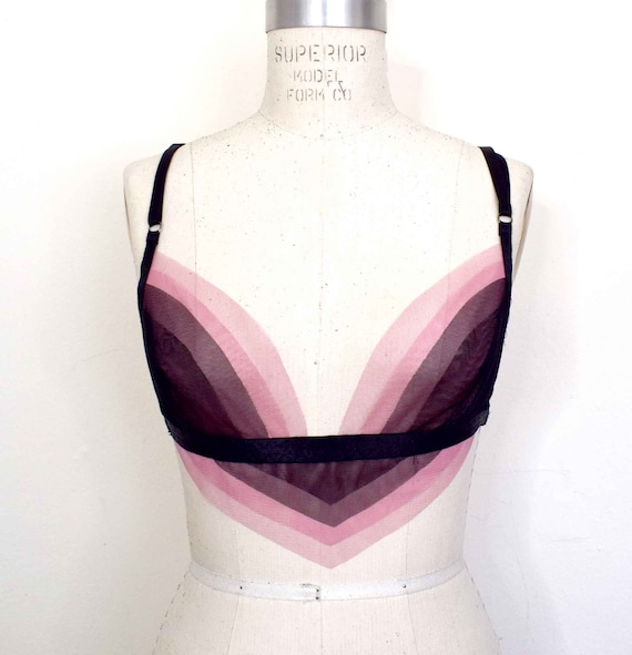 Sascha Pink Ombre Tulle Bralette, Longline Triangle Bra Top, Wire Free Bra,  Sexy Lingerie, Sweet Feminine Style, Women's Lingerie, Soft Cup -   Canada