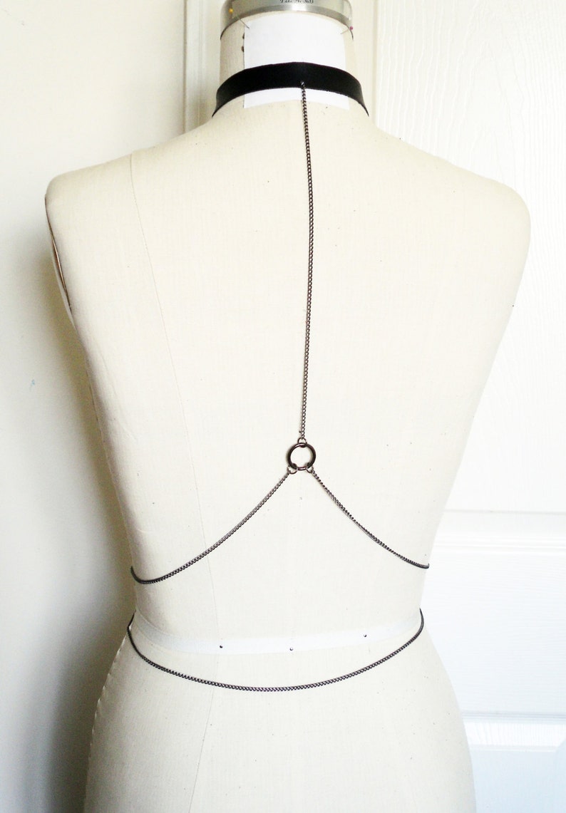 Chain Body Harness Leather Collar Leather Harness Necklace Etsy Canada