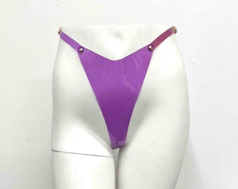 Bebe Ombre Vinyl Transparent High Cut Thong, Vegan Leather, Plastic Vinyl Harness, Strappy Thong, Sexy Lingerie Crotchless Panty