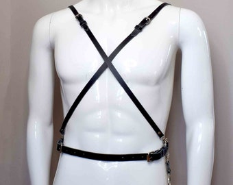 Dio Mens Multi-Way Leather Harness, Leather Suspender Belt, Black or Burgundy Leather Harness, Chest Harness, Body Harness w Gold Hardware