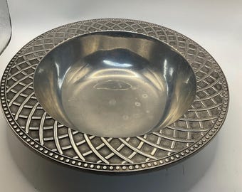 Wilton Armetale Basket Weave Pewter Round Bowl 10.5" Small Bowl “Pearl Weave”
